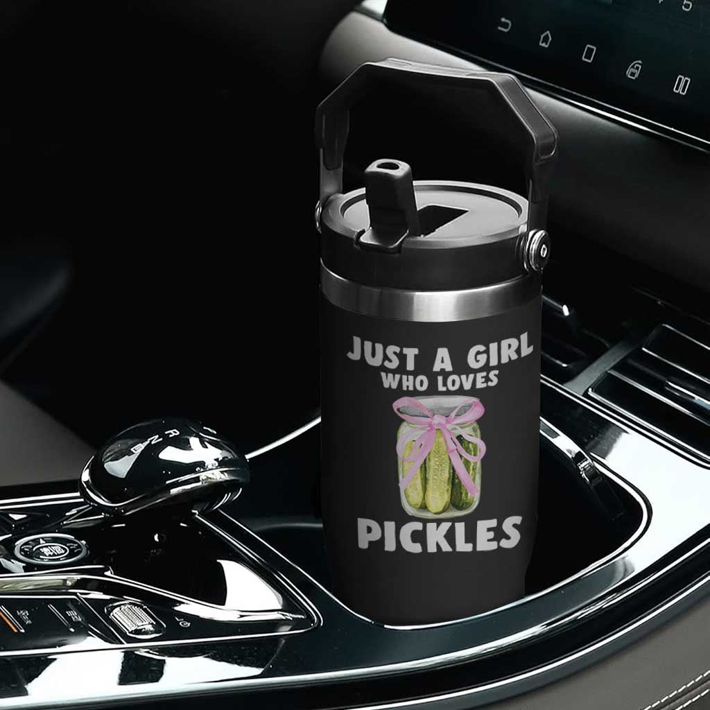 Just a Girl Who Loves Pickles Flip Straw Tumbler Pickle Jars with Coquette Bow TS10 Print Your Wear