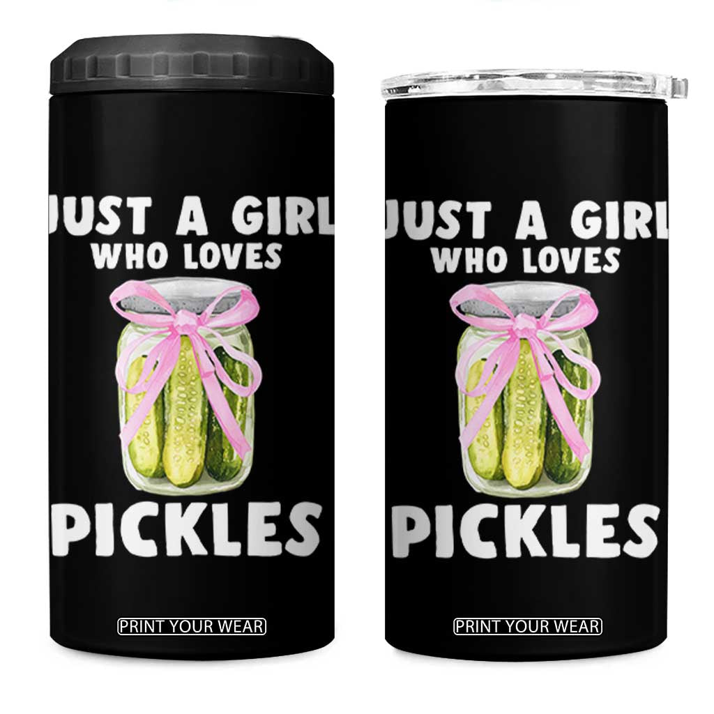 Just a Girl Who Loves Pickles 4 in 1 Can Cooler Tumbler Pickle Jars with Coquette Bow TS10 One Size: 16 oz Black Print Your Wear