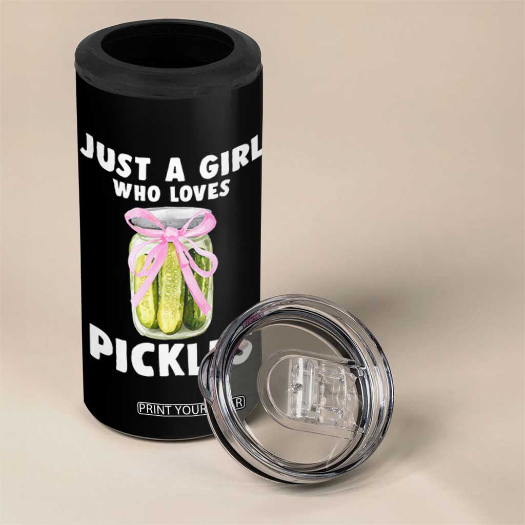 Just a Girl Who Loves Pickles 4 in 1 Can Cooler Tumbler Pickle Jars with Coquette Bow TS10 Print Your Wear
