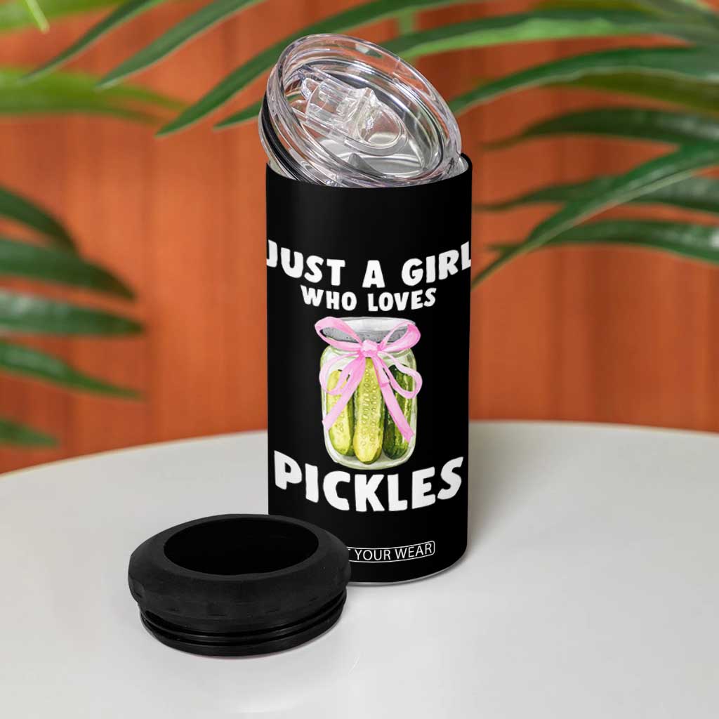 Just a Girl Who Loves Pickles 4 in 1 Can Cooler Tumbler Pickle Jars with Coquette Bow TS10 Print Your Wear