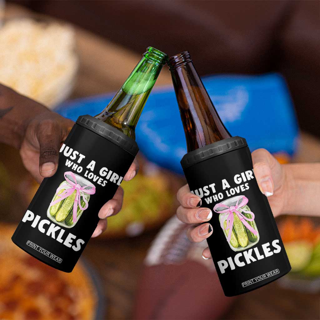 Just a Girl Who Loves Pickles 4 in 1 Can Cooler Tumbler Pickle Jars with Coquette Bow TS10 Print Your Wear