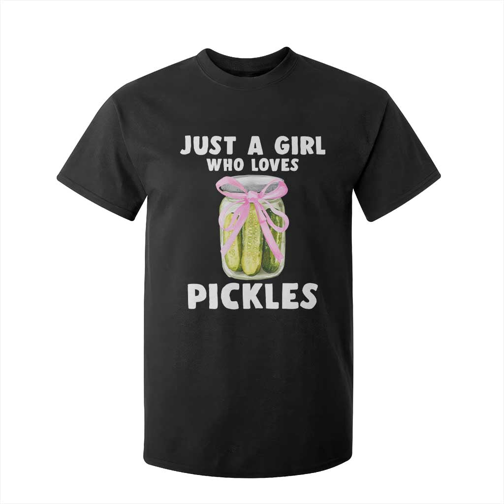 Just a Girl Who Loves Pickles T Shirt For Kid Pickle Jars with Coquette Bow TS10 Black Print Your Wear
