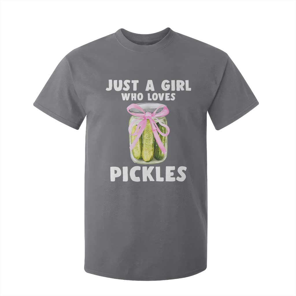 Just a Girl Who Loves Pickles T Shirt For Kid Pickle Jars with Coquette Bow TS10 Charcoal Print Your Wear