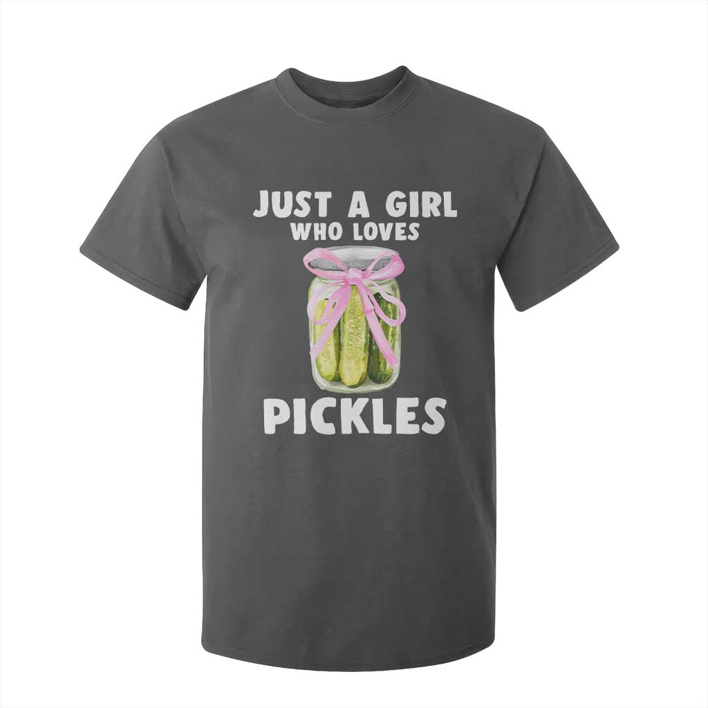 Just a Girl Who Loves Pickles T Shirt For Kid Pickle Jars with Coquette Bow TS10 Dark Heather Print Your Wear