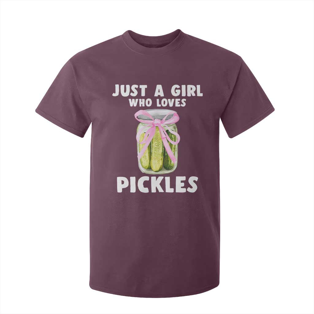 Just a Girl Who Loves Pickles T Shirt For Kid Pickle Jars with Coquette Bow TS10 Maroon Print Your Wear