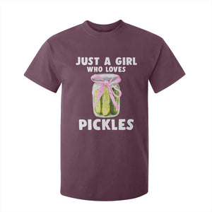 Just a Girl Who Loves Pickles T Shirt For Kid Pickle Jars with Coquette Bow TS10 Maroon Print Your Wear