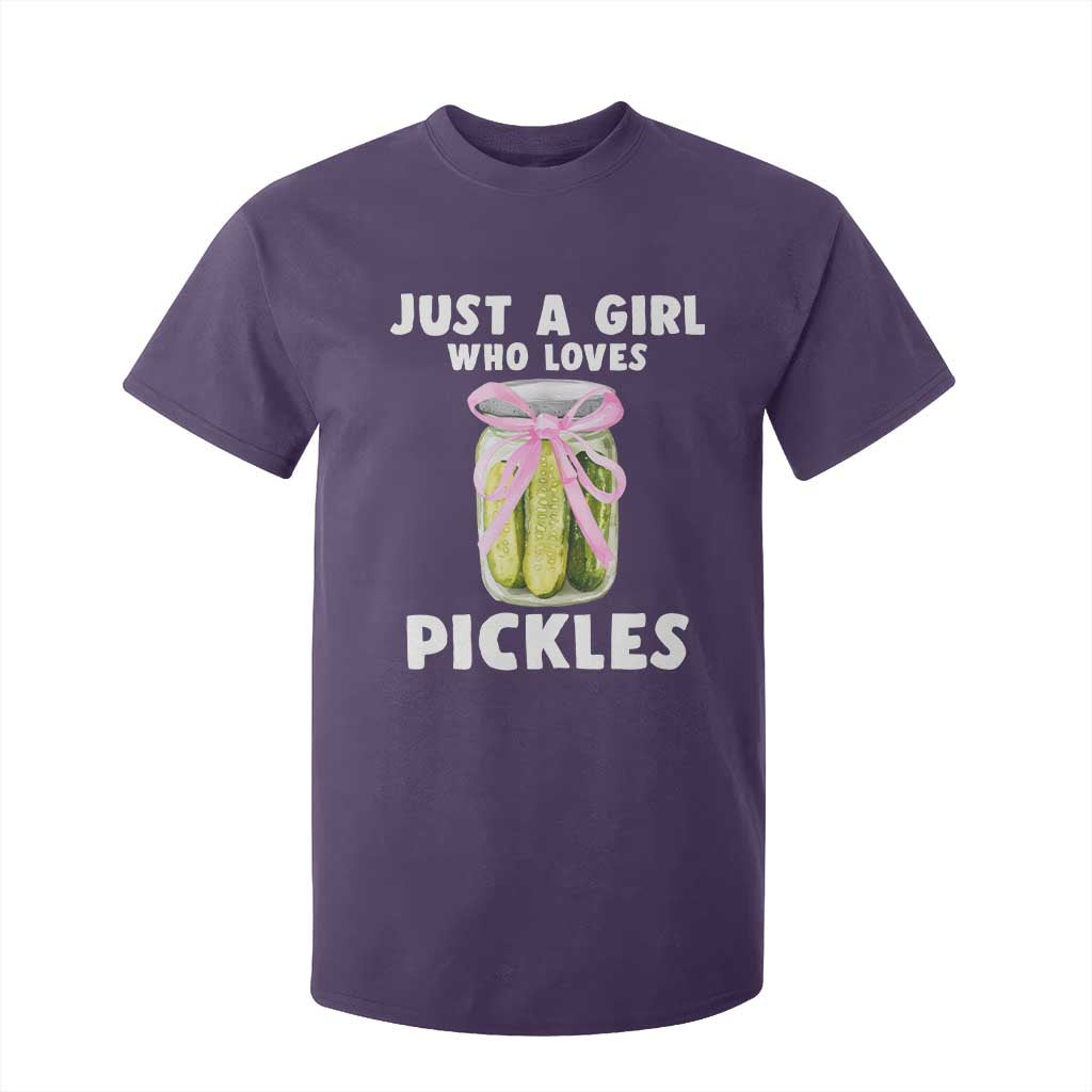 Just a Girl Who Loves Pickles T Shirt For Kid Pickle Jars with Coquette Bow TS10 Purple Print Your Wear