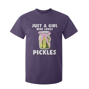 Just a Girl Who Loves Pickles T Shirt For Kid Pickle Jars with Coquette Bow TS10 Purple Print Your Wear