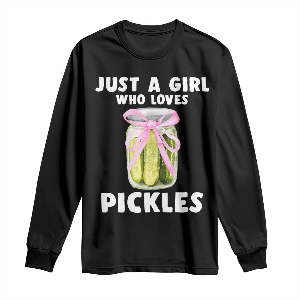 Just a Girl Who Loves Pickles Long Sleeve Shirt Pickle Jars with Coquette Bow TS10 Black Print Your Wear
