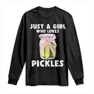 Just a Girl Who Loves Pickles Long Sleeve Shirt Pickle Jars with Coquette Bow TS10 Black Print Your Wear