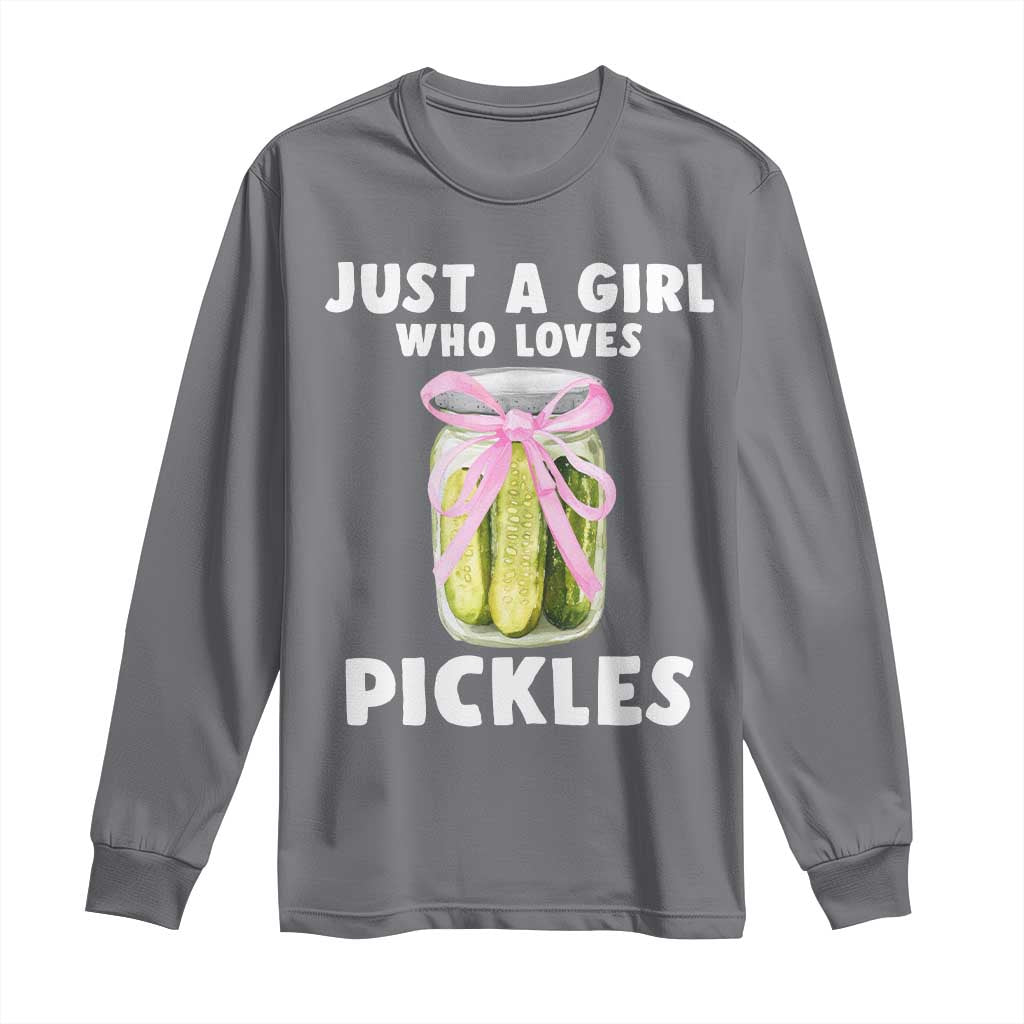 Just a Girl Who Loves Pickles Long Sleeve Shirt Pickle Jars with Coquette Bow TS10 Charcoal Print Your Wear
