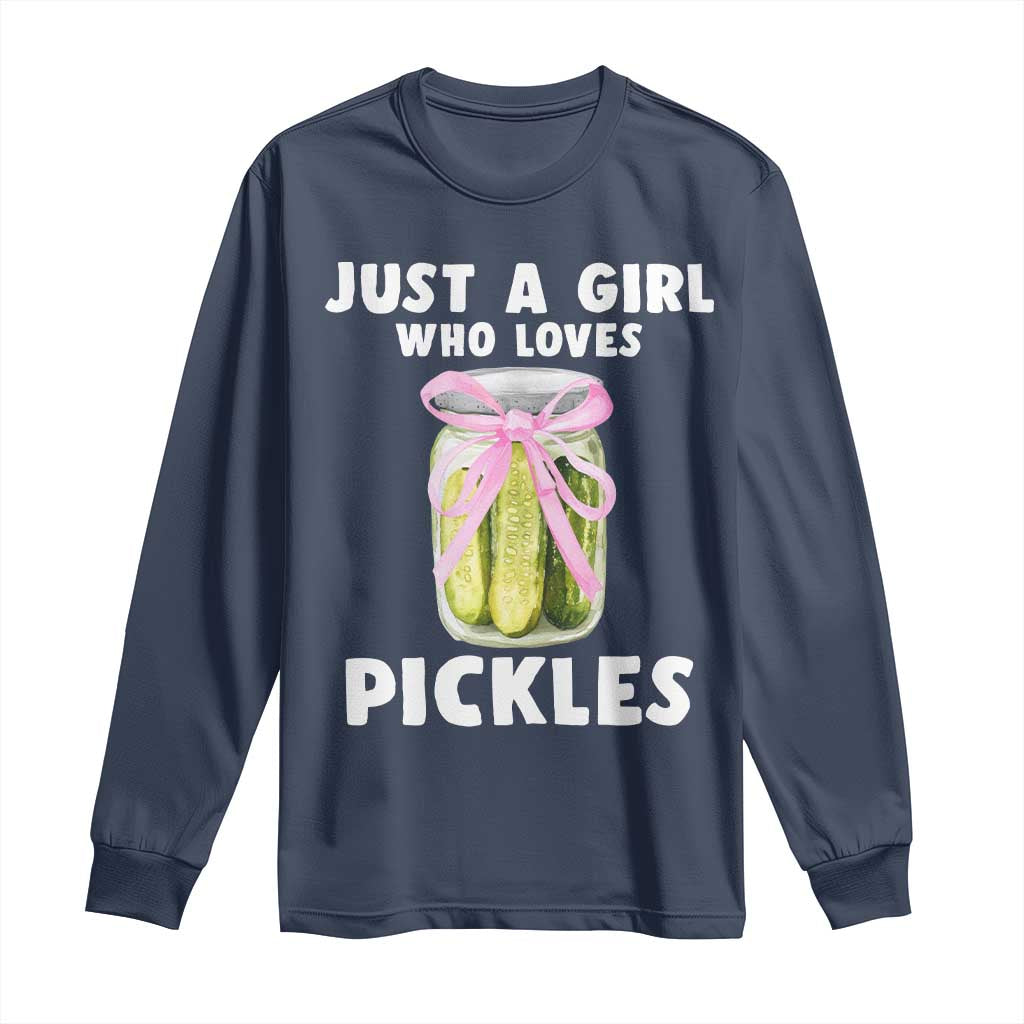 Just a Girl Who Loves Pickles Long Sleeve Shirt Pickle Jars with Coquette Bow TS10 Navy Print Your Wear