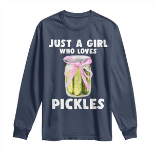 Just a Girl Who Loves Pickles Long Sleeve Shirt Pickle Jars with Coquette Bow TS10 Navy Print Your Wear