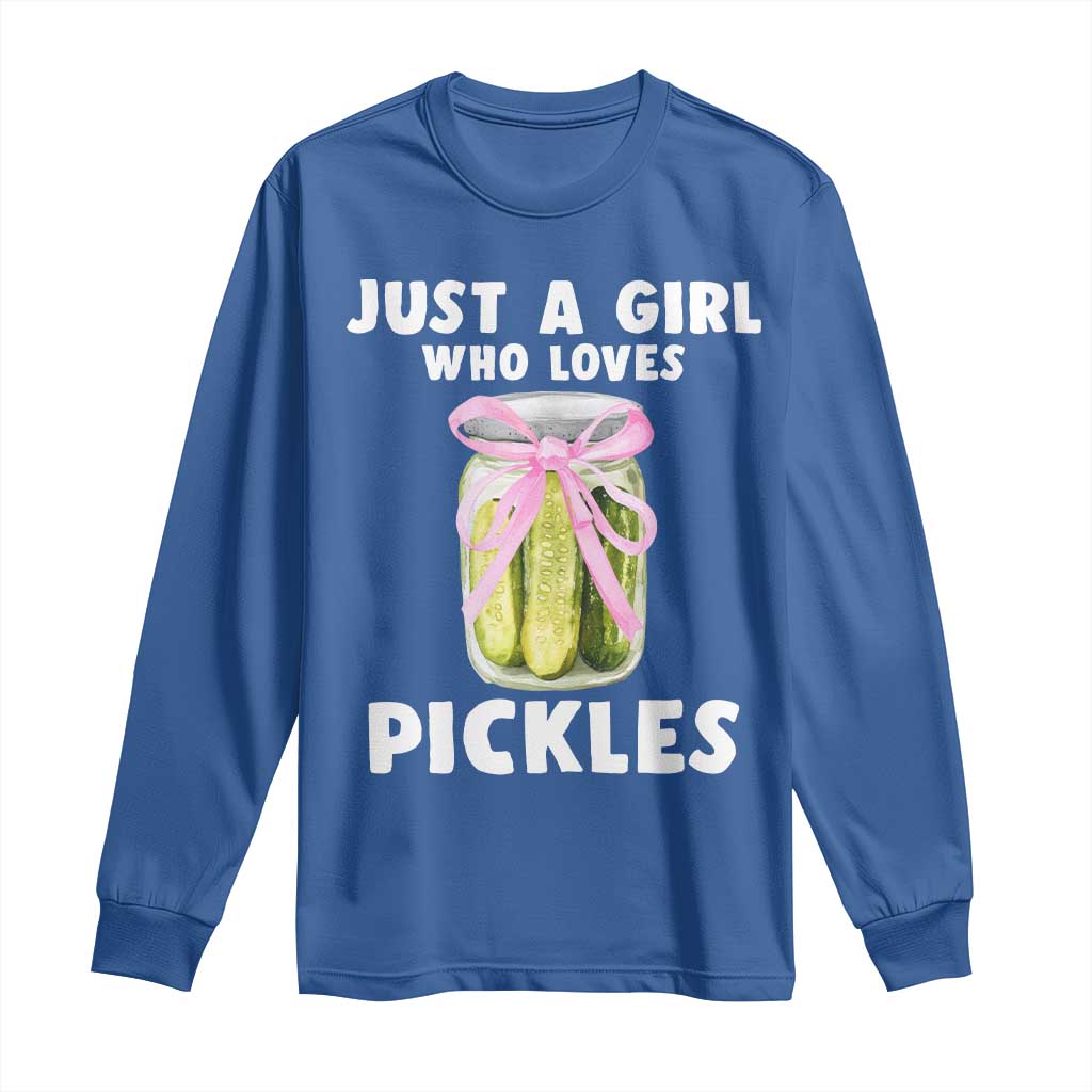 Just a Girl Who Loves Pickles Long Sleeve Shirt Pickle Jars with Coquette Bow TS10 Royal Blue Print Your Wear