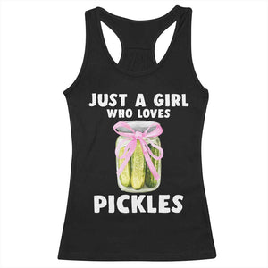 Just a Girl Who Loves Pickles Racerback Tank Top Pickle Jars with Coquette Bow TS10 Black Print Your Wear