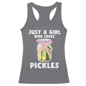 Just a Girl Who Loves Pickles Racerback Tank Top Pickle Jars with Coquette Bow TS10 Charcoal Print Your Wear
