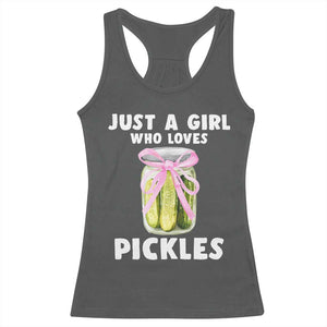 Just a Girl Who Loves Pickles Racerback Tank Top Pickle Jars with Coquette Bow TS10 Dark Heather Print Your Wear