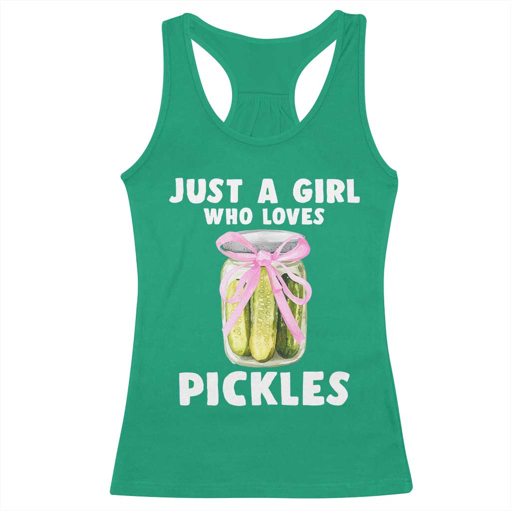 Just a Girl Who Loves Pickles Racerback Tank Top Pickle Jars with Coquette Bow TS10 Irish Green Print Your Wear