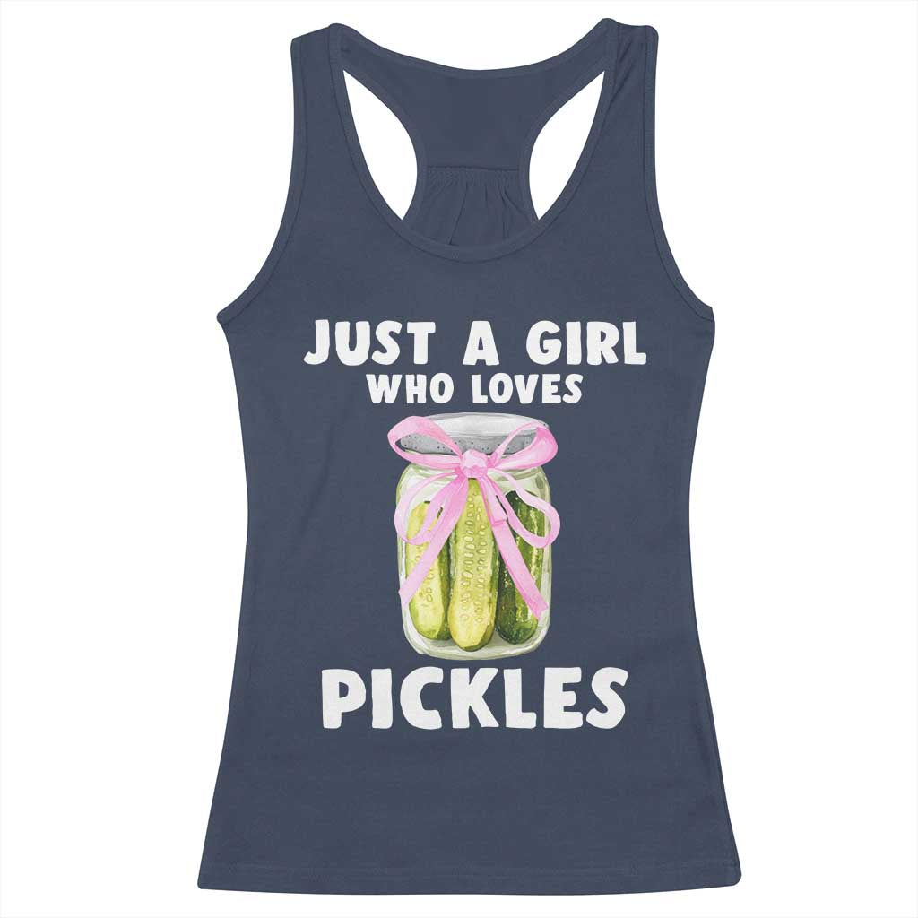 Just a Girl Who Loves Pickles Racerback Tank Top Pickle Jars with Coquette Bow TS10 Navy Print Your Wear