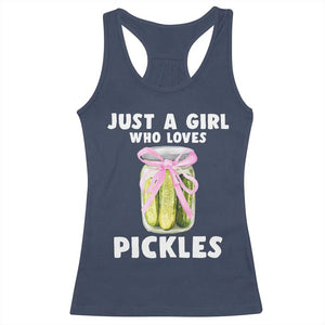 Just a Girl Who Loves Pickles Racerback Tank Top Pickle Jars with Coquette Bow TS10 Navy Print Your Wear