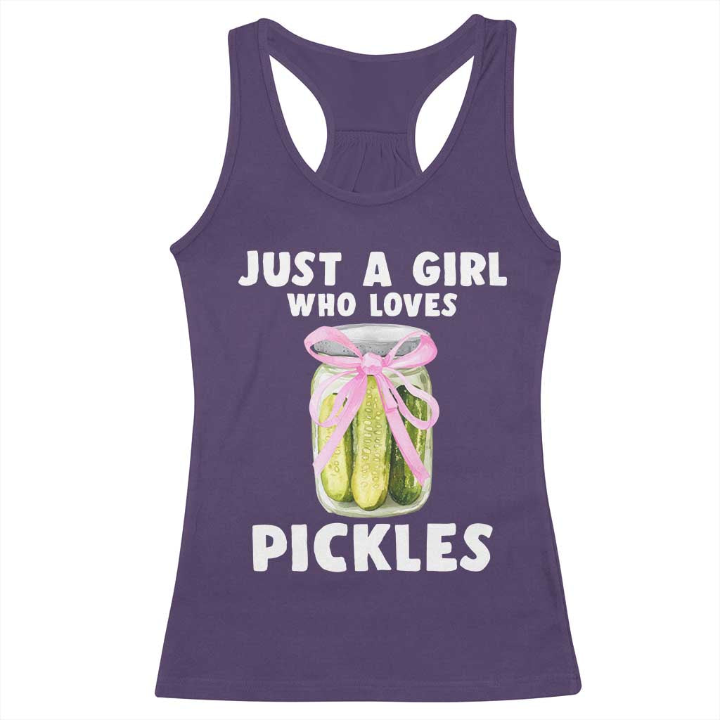 Just a Girl Who Loves Pickles Racerback Tank Top Pickle Jars with Coquette Bow TS10 Purple Print Your Wear