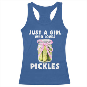 Just a Girl Who Loves Pickles Racerback Tank Top Pickle Jars with Coquette Bow TS10 Royal Blue Print Your Wear