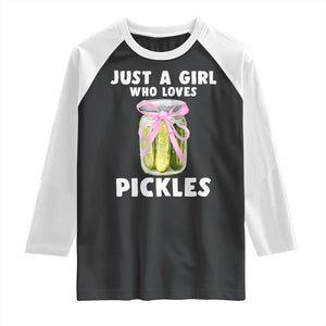 Just a Girl Who Loves Pickles Raglan Shirt Pickle Jars with Coquette Bow TS10 Black White Print Your Wear