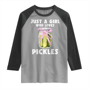 Just a Girl Who Loves Pickles Raglan Shirt Pickle Jars with Coquette Bow TS10 Sport Gray Black Print Your Wear