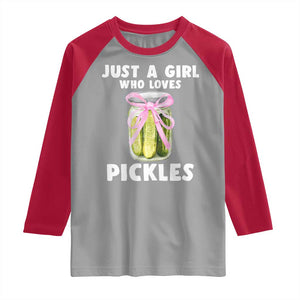 Just a Girl Who Loves Pickles Raglan Shirt Pickle Jars with Coquette Bow TS10 Sport Gray Red Print Your Wear