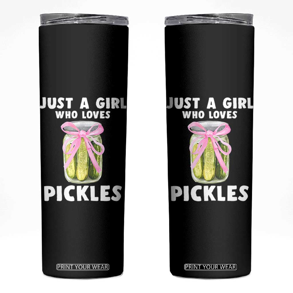 Just a Girl Who Loves Pickles Skinny Tumbler Pickle Jars with Coquette Bow TS10 Black Print Your Wear