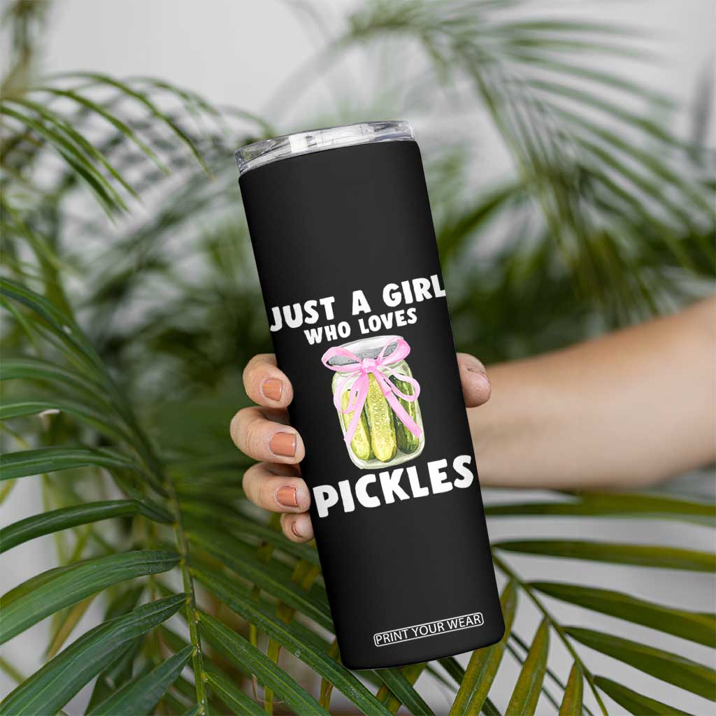 Just a Girl Who Loves Pickles Skinny Tumbler Pickle Jars with Coquette Bow TS10 Print Your Wear