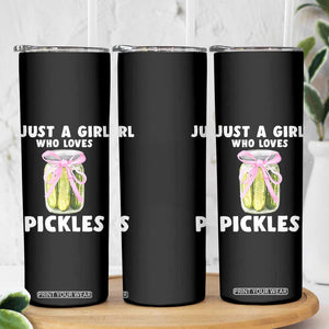 Just a Girl Who Loves Pickles Skinny Tumbler Pickle Jars with Coquette Bow TS10 Print Your Wear