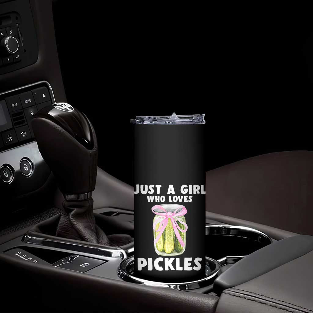 Just a Girl Who Loves Pickles Skinny Tumbler Pickle Jars with Coquette Bow TS10 Print Your Wear