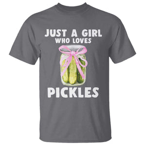 Just a Girl Who Loves Pickles T Shirt Pickle Jars with Coquette Bow TS10 Charcoal Print Your Wear