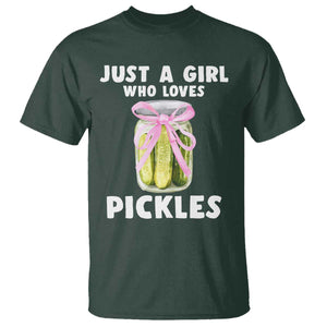 Just a Girl Who Loves Pickles T Shirt Pickle Jars with Coquette Bow TS10 Dark Forest Green Print Your Wear