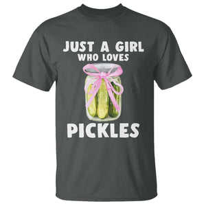 Just a Girl Who Loves Pickles T Shirt Pickle Jars with Coquette Bow TS10 Dark Heather Print Your Wear