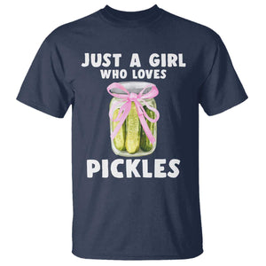 Just a Girl Who Loves Pickles T Shirt Pickle Jars with Coquette Bow TS10 Navy Print Your Wear
