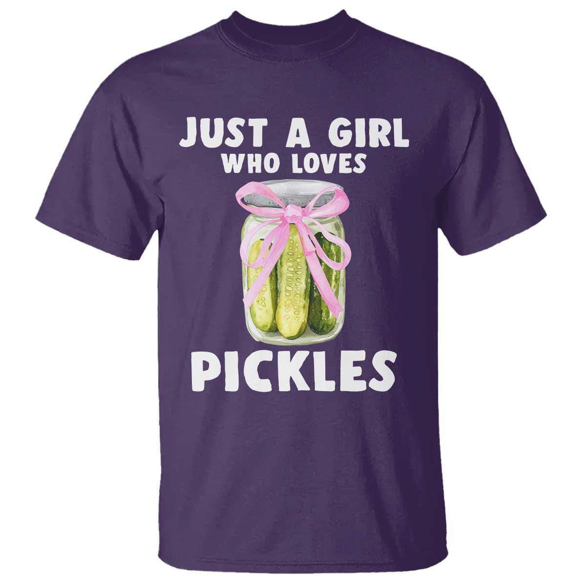 Just a Girl Who Loves Pickles T Shirt Pickle Jars with Coquette Bow TS10 Purple Print Your Wear