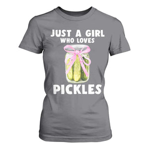 Just a Girl Who Loves Pickles T Shirt For Women Pickle Jars with Coquette Bow TS10 Charcoal Print Your Wear