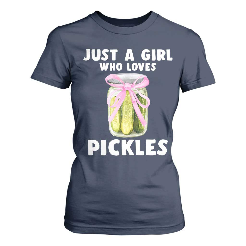 Just a Girl Who Loves Pickles T Shirt For Women Pickle Jars with Coquette Bow TS10 Navy Print Your Wear