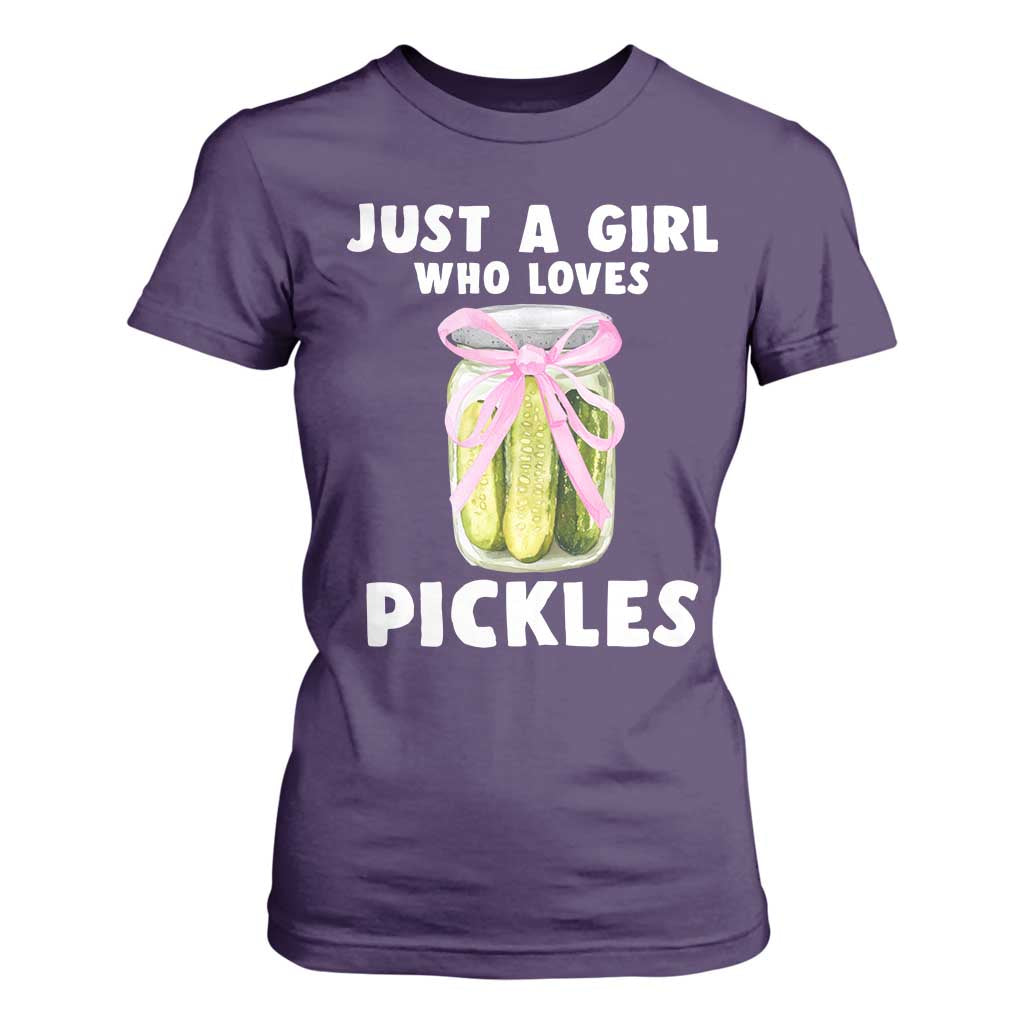 Just a Girl Who Loves Pickles T Shirt For Women Pickle Jars with Coquette Bow TS10 Purple Print Your Wear