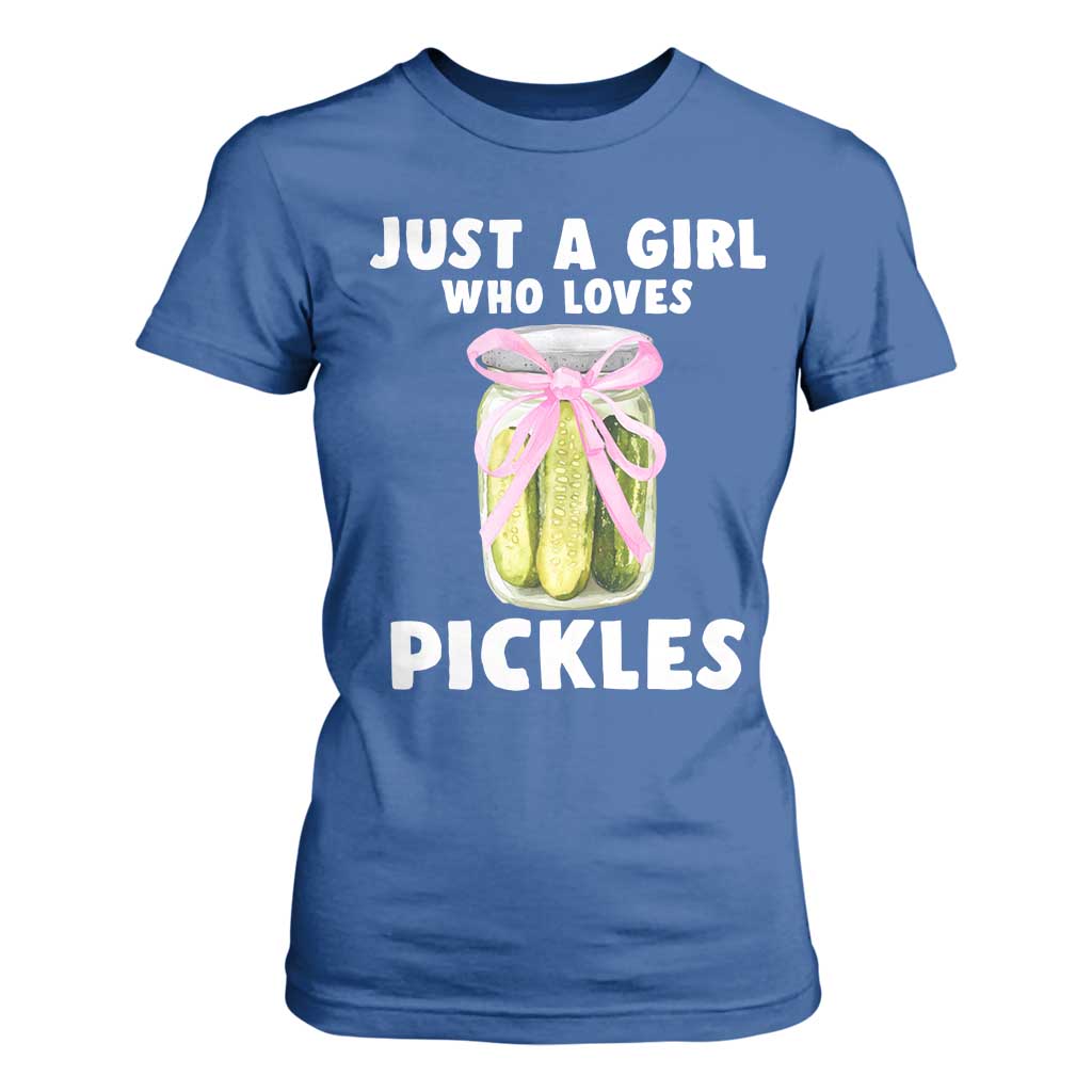 Just a Girl Who Loves Pickles T Shirt For Women Pickle Jars with Coquette Bow TS10 Royal Blue Print Your Wear