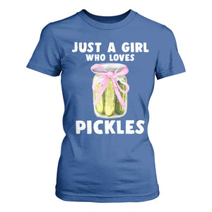 Just a Girl Who Loves Pickles T Shirt For Women Pickle Jars with Coquette Bow TS10 Royal Blue Print Your Wear