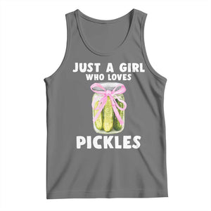 Just a Girl Who Loves Pickles Tank Top Pickle Jars with Coquette Bow TS10 Black Heather Print Your Wear