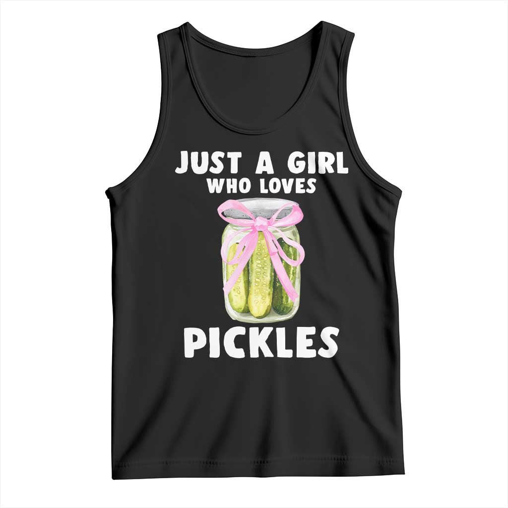 Just a Girl Who Loves Pickles Tank Top Pickle Jars with Coquette Bow TS10 Black Print Your Wear