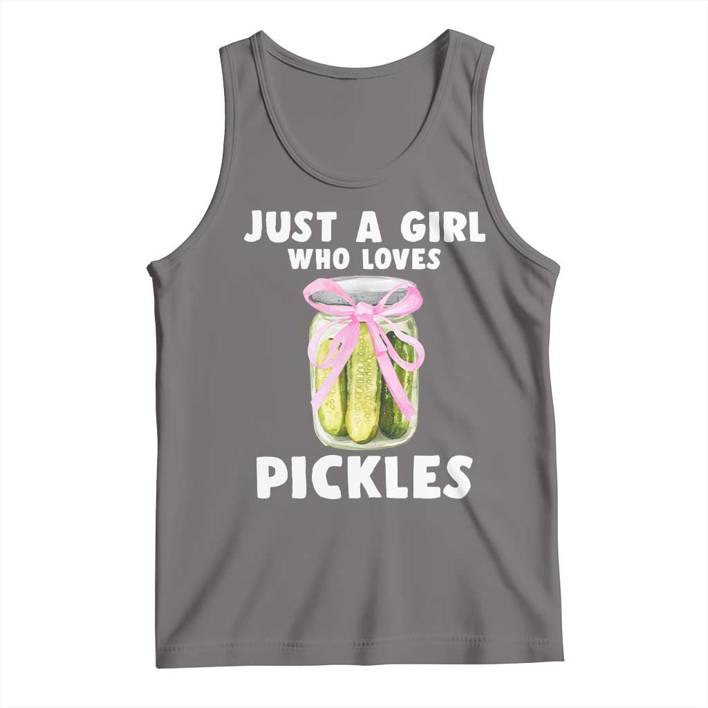 Just a Girl Who Loves Pickles Tank Top Pickle Jars with Coquette Bow TS10 Deep Heather Print Your Wear