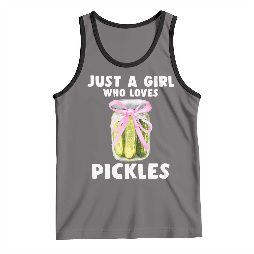 Just a Girl Who Loves Pickles Tank Top Pickle Jars with Coquette Bow TS10 Deep Heather Black Print Your Wear