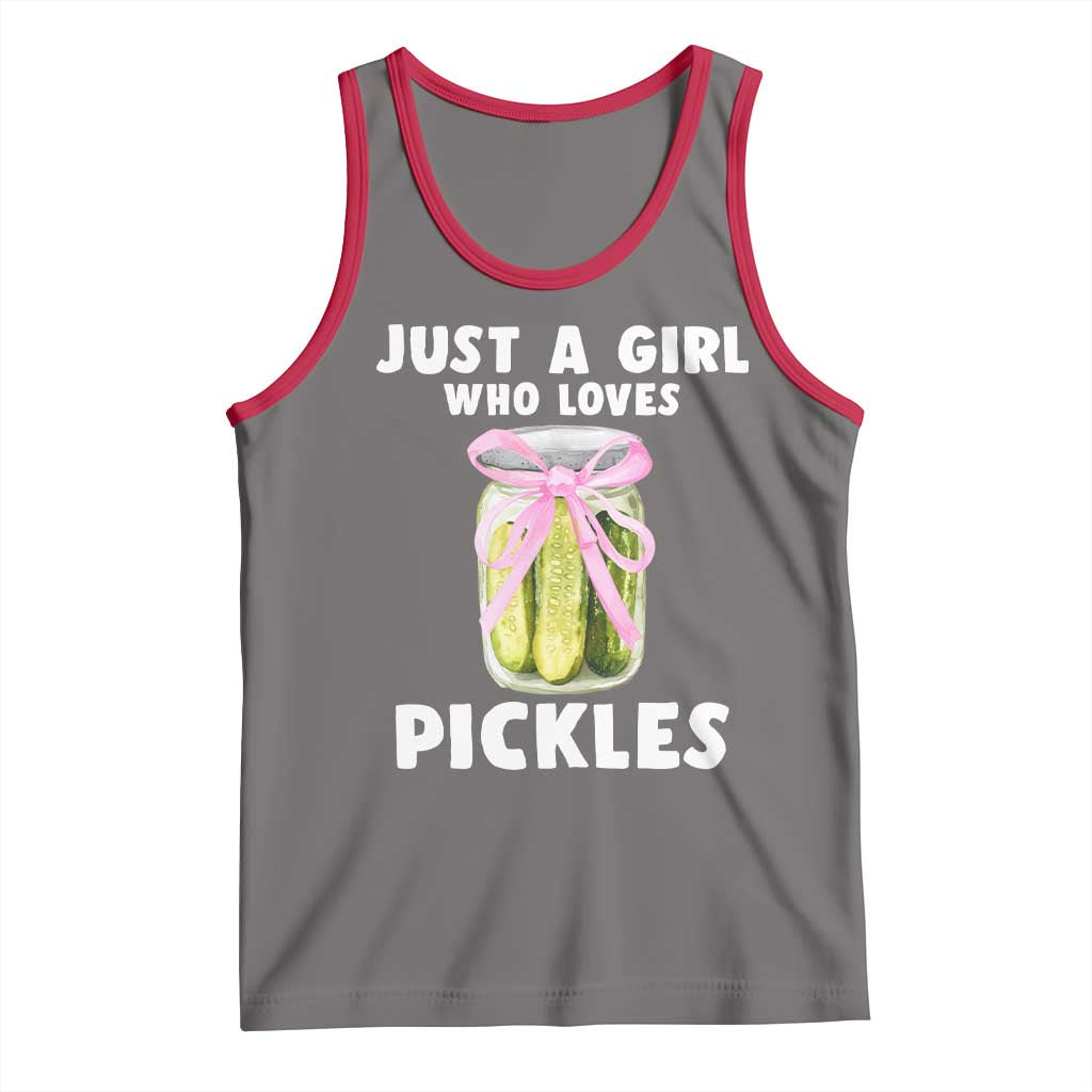 Just a Girl Who Loves Pickles Tank Top Pickle Jars with Coquette Bow TS10 Deep Heather Red Print Your Wear