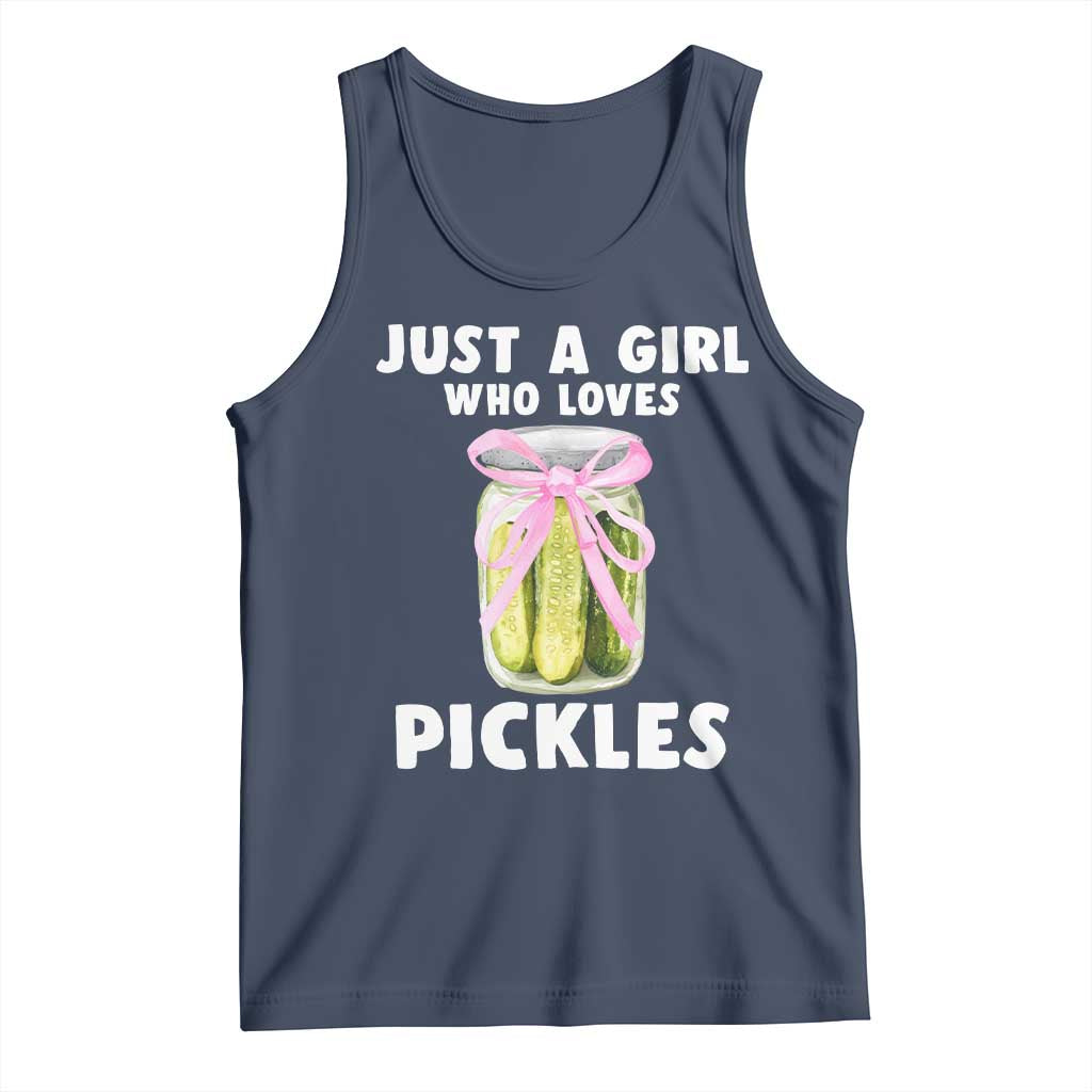Just a Girl Who Loves Pickles Tank Top Pickle Jars with Coquette Bow TS10 Navy Print Your Wear