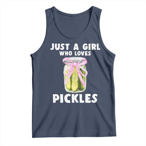 Just a Girl Who Loves Pickles Tank Top Pickle Jars with Coquette Bow TS10 Navy Print Your Wear